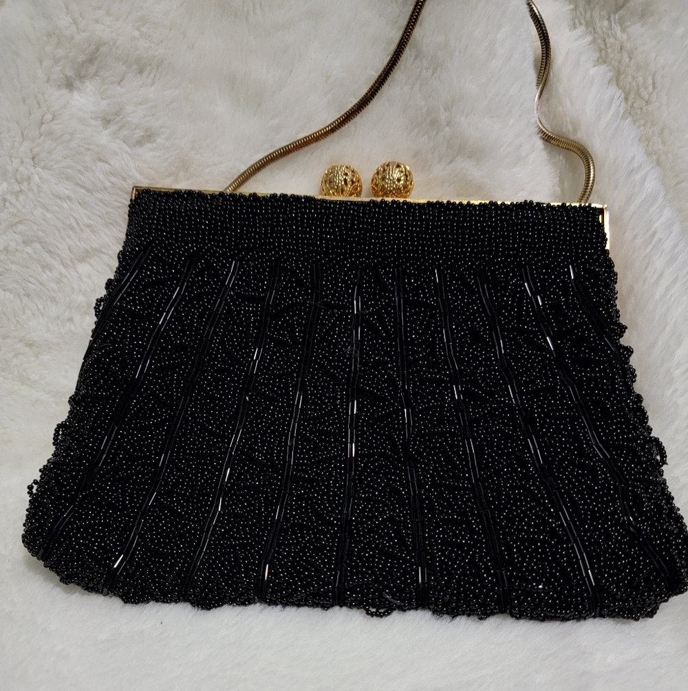 Elegant Black Beaded Evening Bag